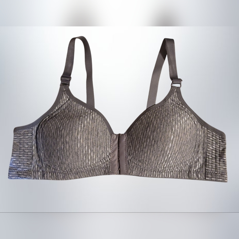 Front Closure Wire Free Bra - Gray